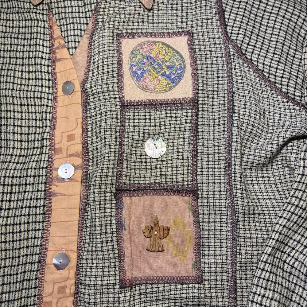 Vintage Boho Patchwork Embroidered Button Shirt T… - image 4